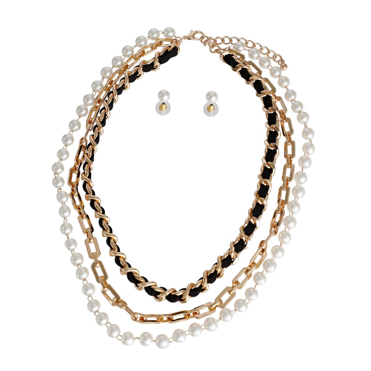 3 Layer Gold Chain and Pearl Necklace