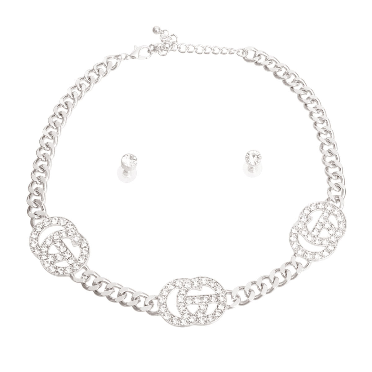 Silver and Rhinestone Designer GG Chain